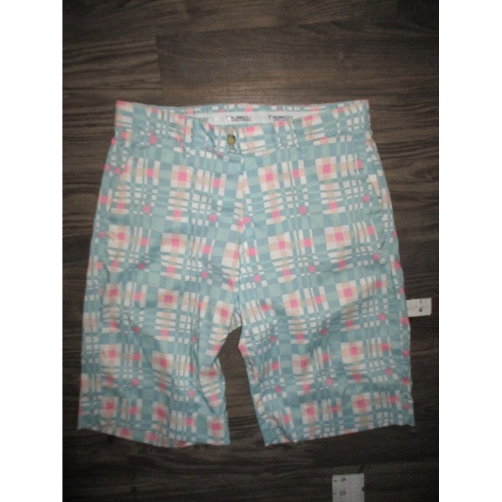 Flow Golf Shorts Blue Pink and White Squared 30